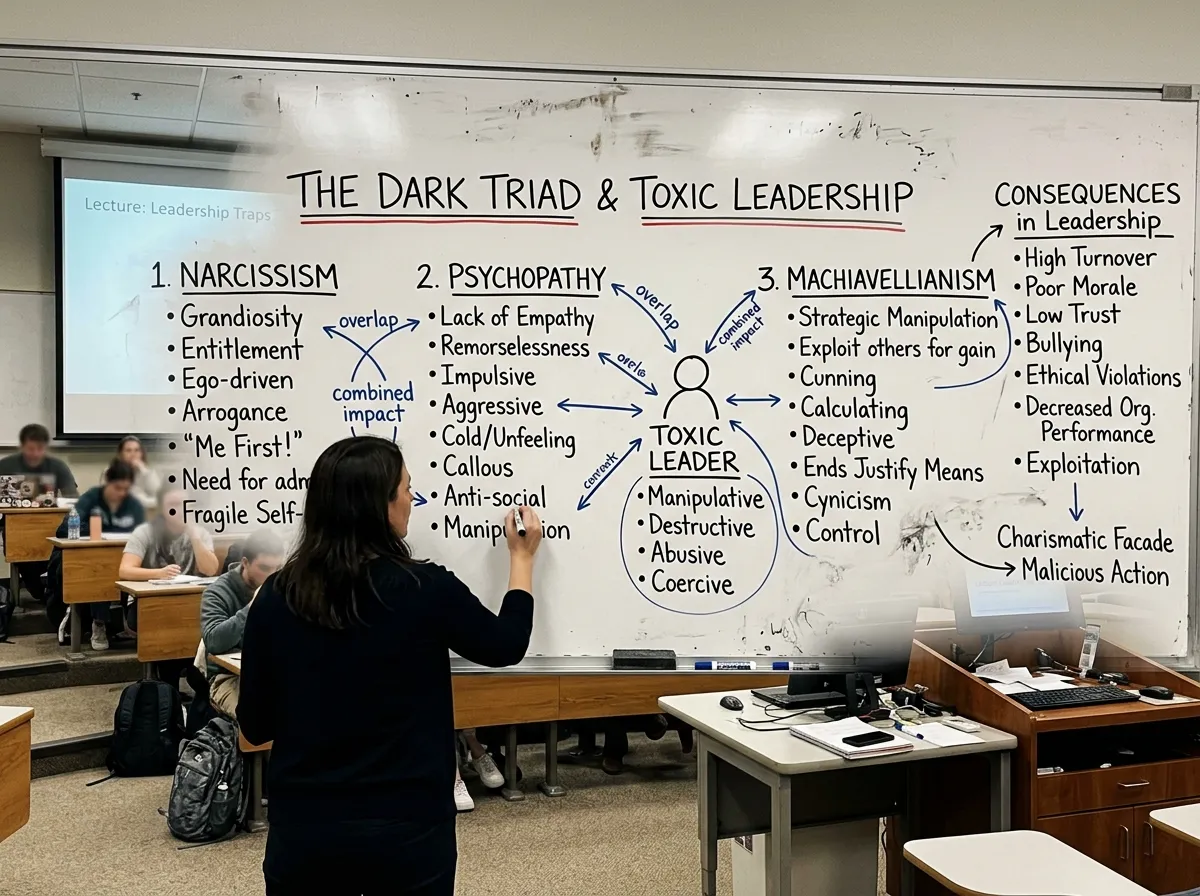 A chart showing the Dark Triad traits of autocratic leadership